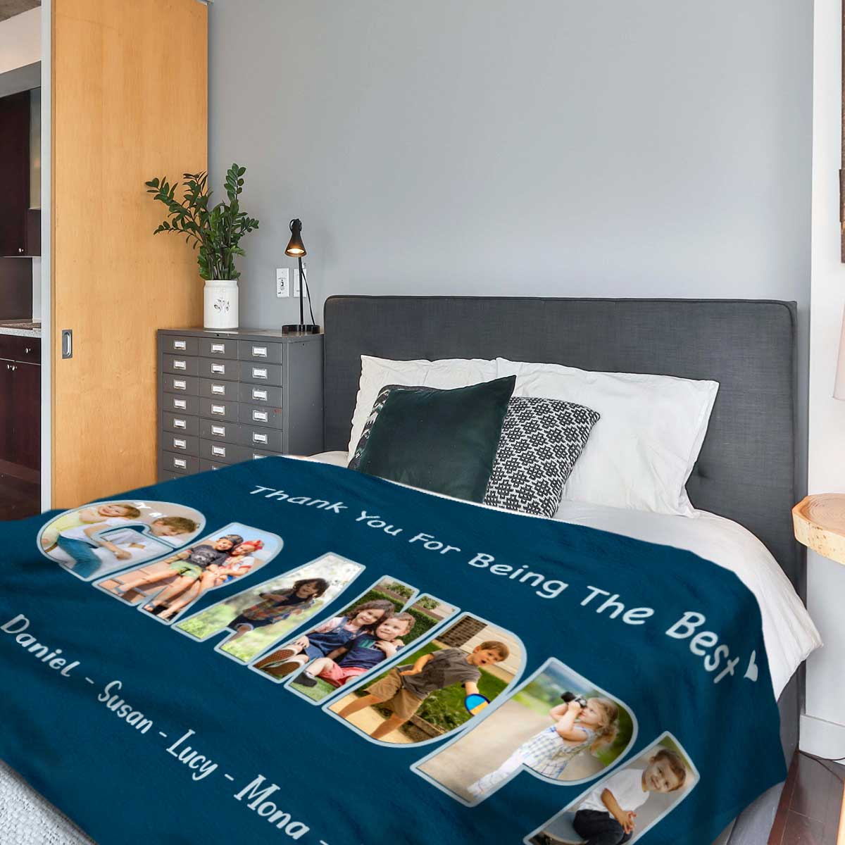 Personalized Photo Blanket For Grandpa, Grandpa Fathers Day Gift From