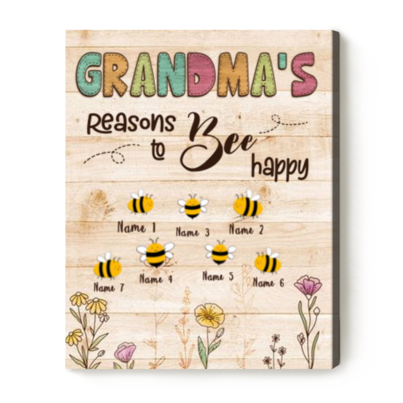 grandma's reasons to bee happy canvas grandmother gift for mothers day grandma garden gift with grandkids names