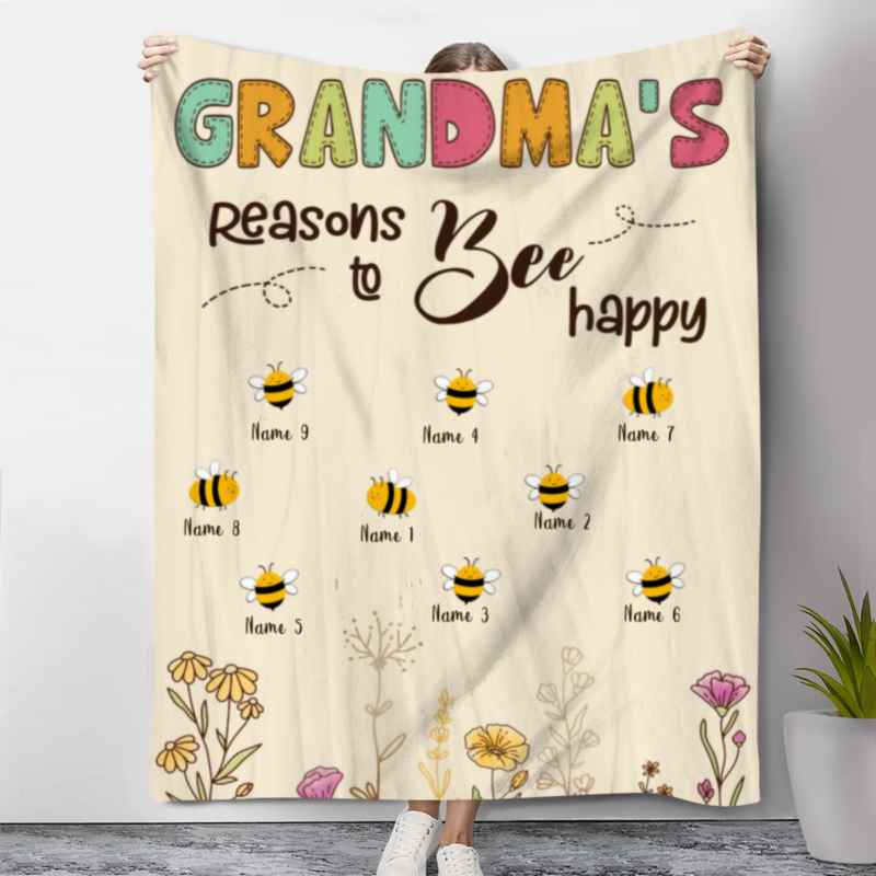 custom grandma garden blanket with grandkids names mothers day gifts for grandma grandma's reasons to bee happy blanket