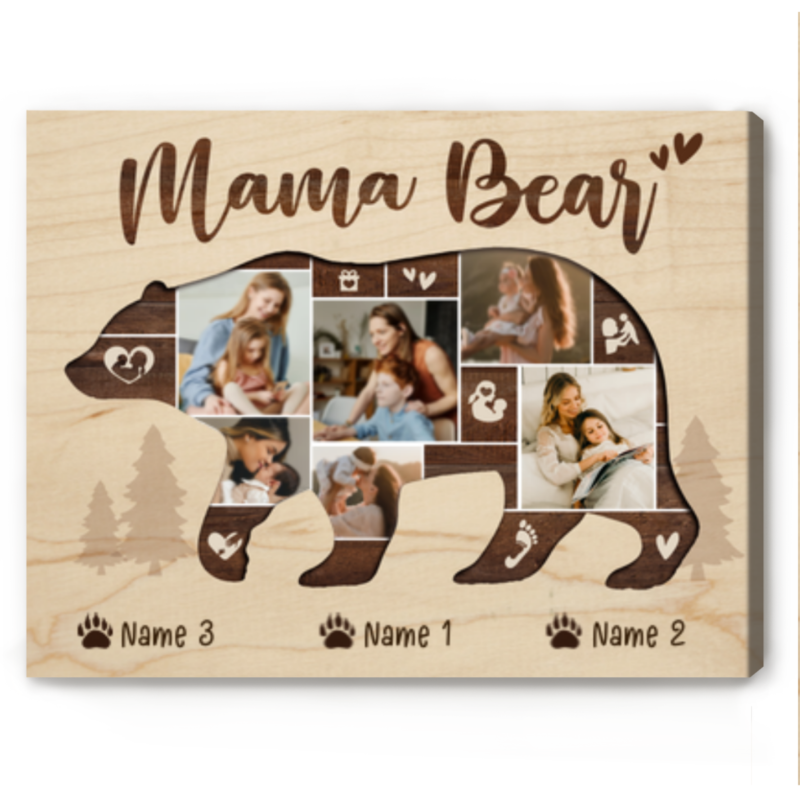 Mama Bear Photo Collage Print, Mama Bear Mother’s Day Gifts, Mom Bear Gift for Mom, Personalized Xmas Gift For Mom