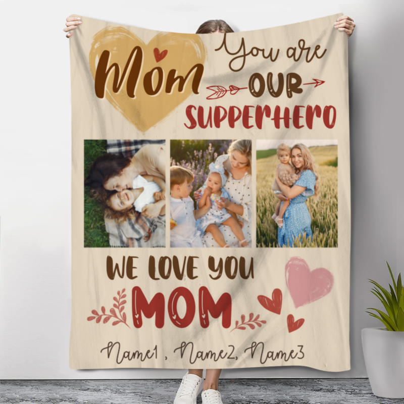 Mom You Are Our Superhero Personalized Mother's Day Photo Blanket, Mothers Day Gift from Husband