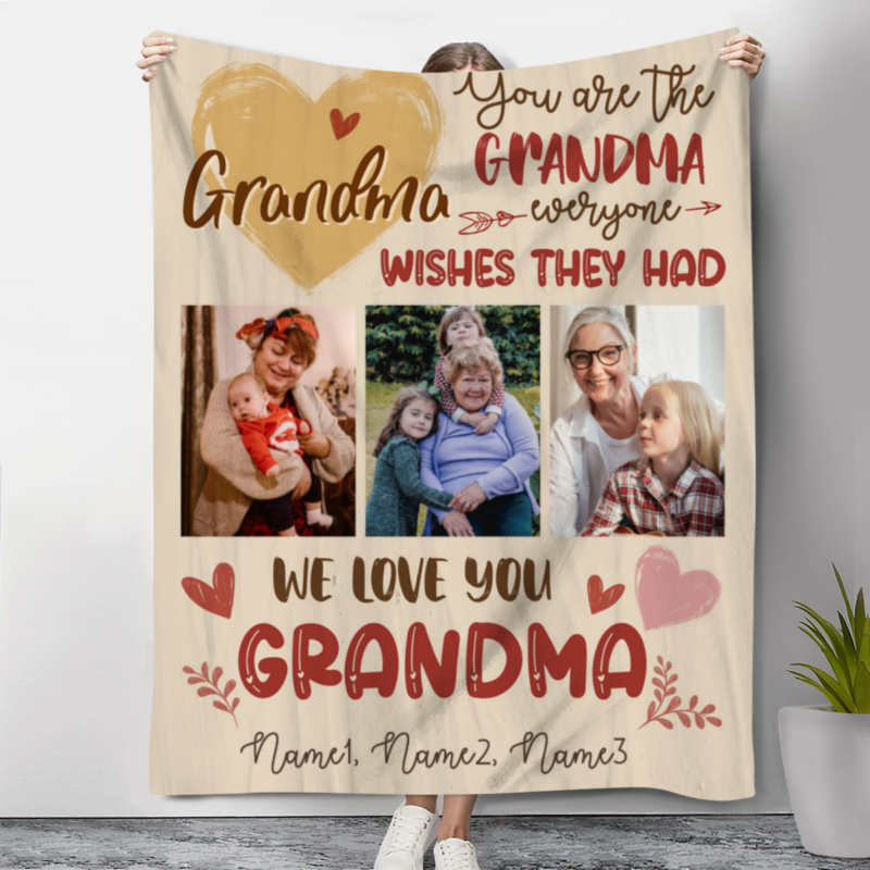 Personalized Photo Blankets for Grandma, Mother's Day Gifts from Grandkids, You Are The Grandma Everyone Wishes They Had Blanket