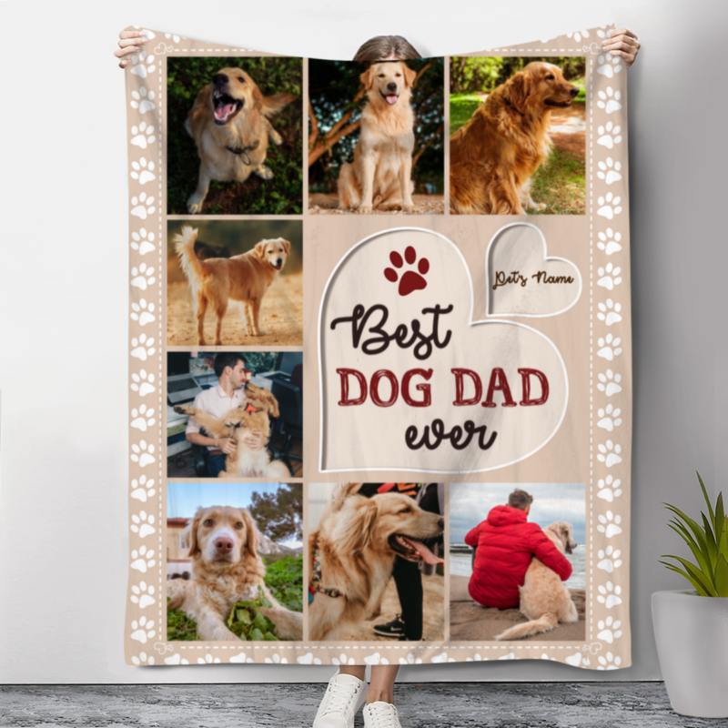best dog dad ever photo collage blanket father's day gift for dog dad customized gifts for dog dads