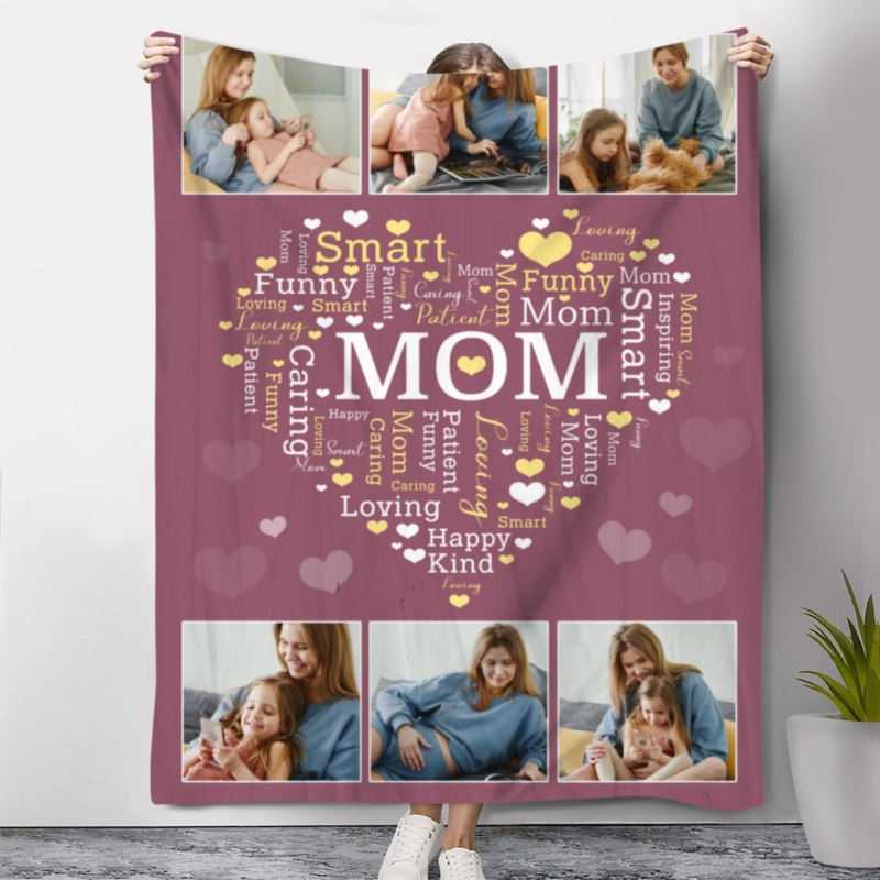 mom heart word art photo blanket mother's day gifts from husband customized gifts for mom