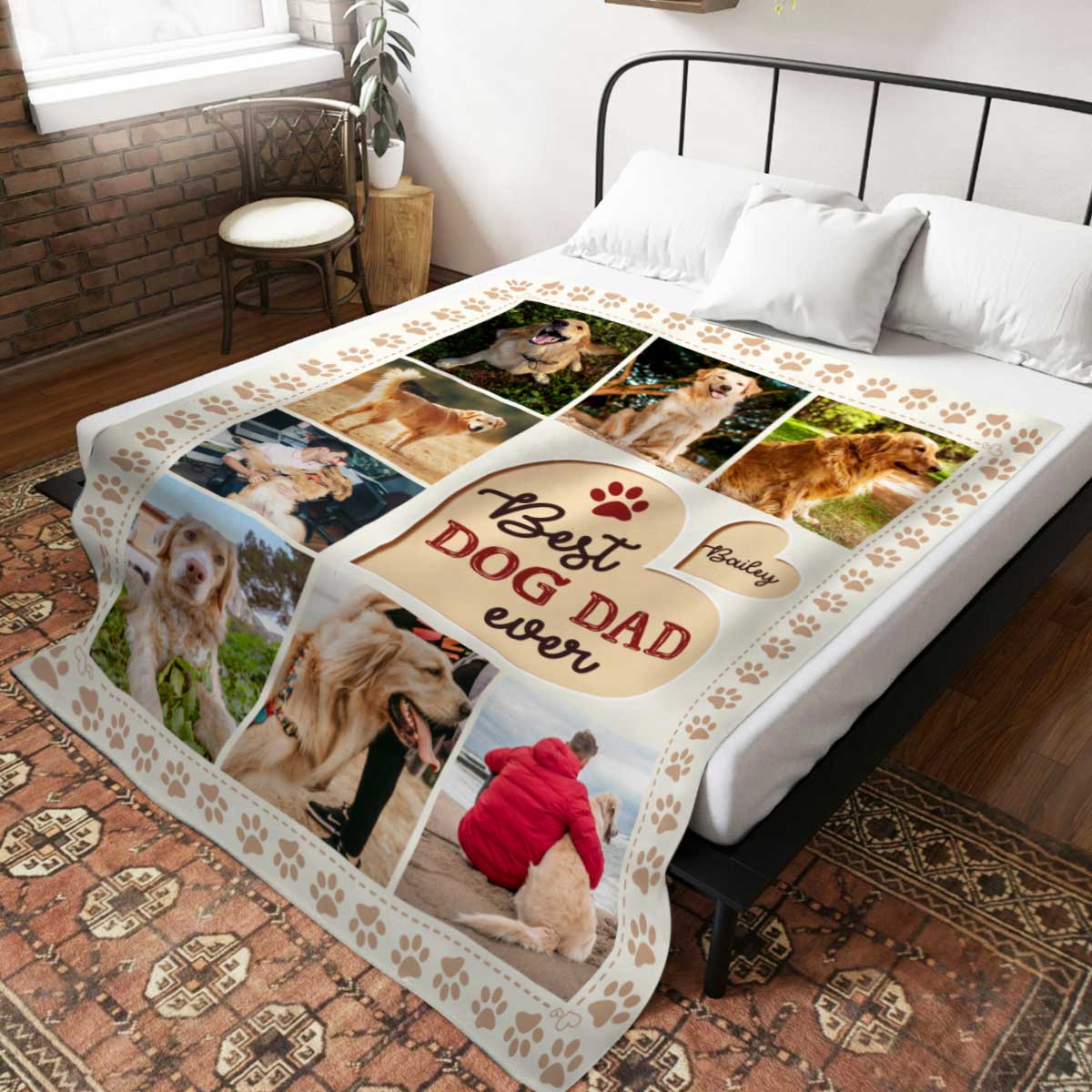 Best Dog Dad Ever Photo Collage Blanket, Father's Day Gift For Dog Dad