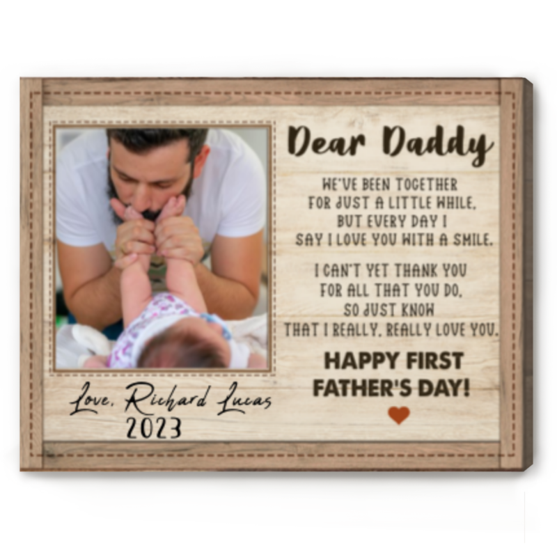 Happy First Fathers Day Picture Canvas, Personalized First Father's Day Gift From Baby, 1st Father's Day Gift for Husband