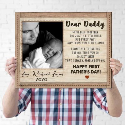 Happy First Fathers Day Picture Canvas, Personalized First Father's Day Gift From Baby, 1st Father's Day Gift for Husband