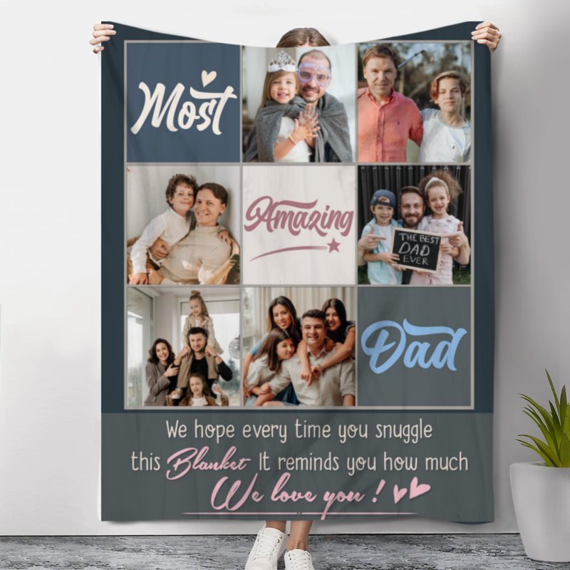 Most Amazing Dad Photo Blanket, Personalized Fathers Day Gift, Birthday Gift For Dad From Kids