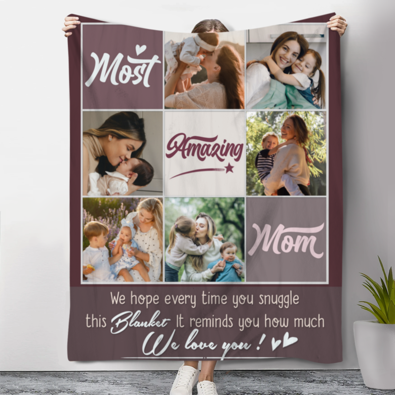 Most Amazing Mom Photo Blanket, Personalized Mothers Day Gift, Birthday Gift For Mom From Kids