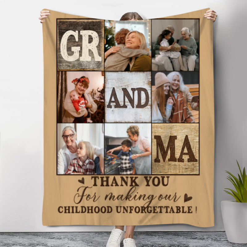 Personalized Grandma Photo Blanket, Mother's Day Gifts For Grandma, Grandma Birthday Gifts