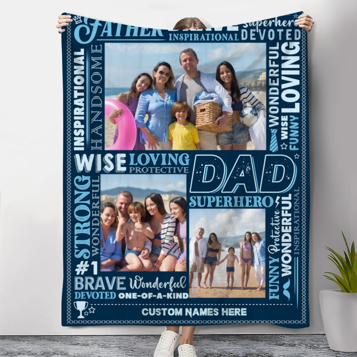 Word Art Picture Blanket For Dad, Father's Day Blanket For Dad