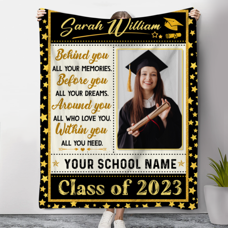 customized behind you all your memories blanket university graduation gifts for her 2023 graduation blanket with picture