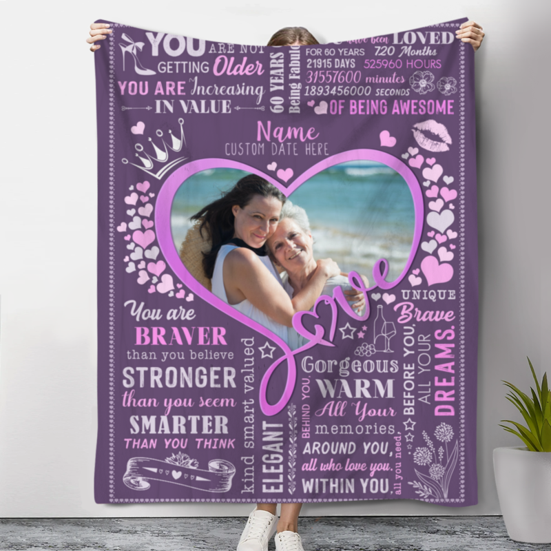 60th Birthday Blanket Gifts for Mom, Mom 60th Birthday Gift, 60 Year Old Gifts for Grandma Wife Mom