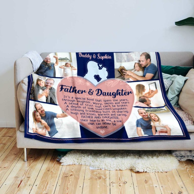 Father And Daughter Photo Collage Blanket, Fathers Day Gift From
