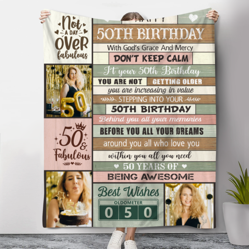 Happy 50th Birthday Blanket for Mom, 50th Birthday Gifts for Mom, 50 Year Old Gifts for Woman