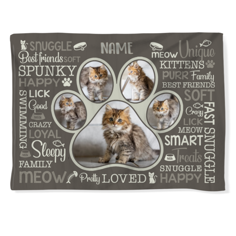 Custom Cat Paw Photo Collage Blanket, Personalized Cat Blanket, Unique Gifts For Cat Lovers