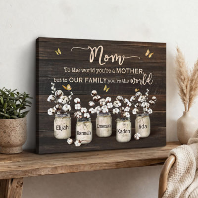 Custom Mom Sign with Kids Names, Mother’s Day Gift for Mom From Kids, Personalized Gifts for Mom, Birthday Mom Floral Canvas