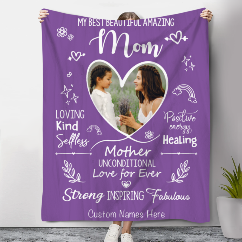 Personalized Mom Photo Blanket, Gifts For Mom on Her Birthday, Best Mom Present for Birthday, Sentimental Mother's Day Gifts