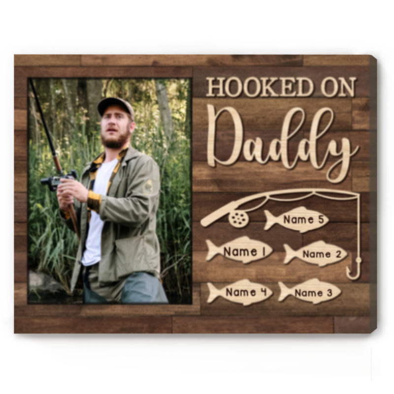 hooked on daddy personalized canvas father's day fishing gift for dad gifts for fisherman dad with kids name