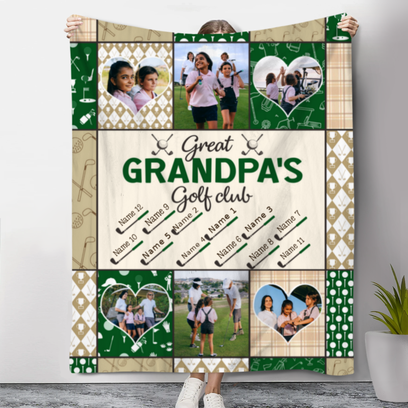 personalized grandpa golf blanket with grandkids name father's day golf gift for grandpa great grandpa's golf club