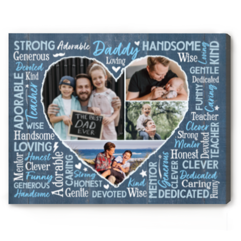 personalized daddy word art print with photos father's day gifts from kids daddy heart shaped photo canvas