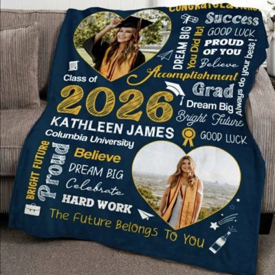 Personalized Word Art Graduation Blanket With Photo, Class Of 2026 Graduation Senior Gift, Graduation Gift For Daughter