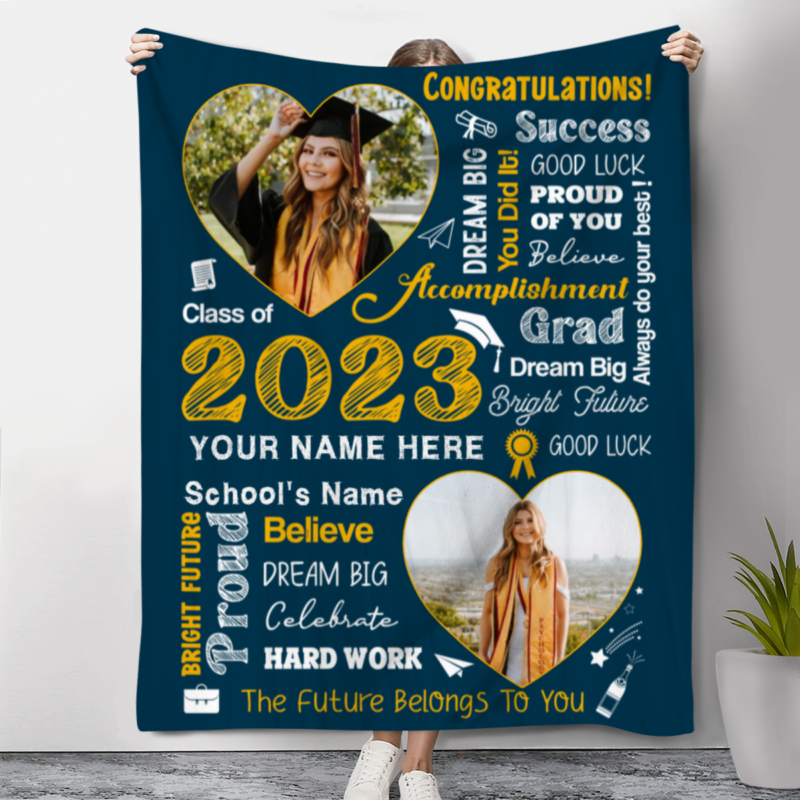 personalized word art graduation blanket with photo class of 2023 graduation senior gift graduation gift for daughter