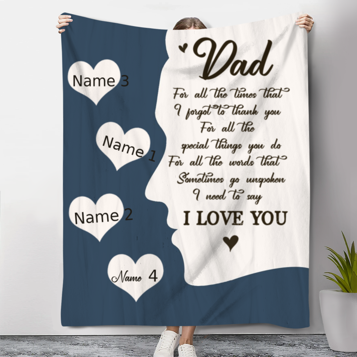 Custom Dad Blanket With Kids Names, Fathers Day Blankets, Gifts For Dad