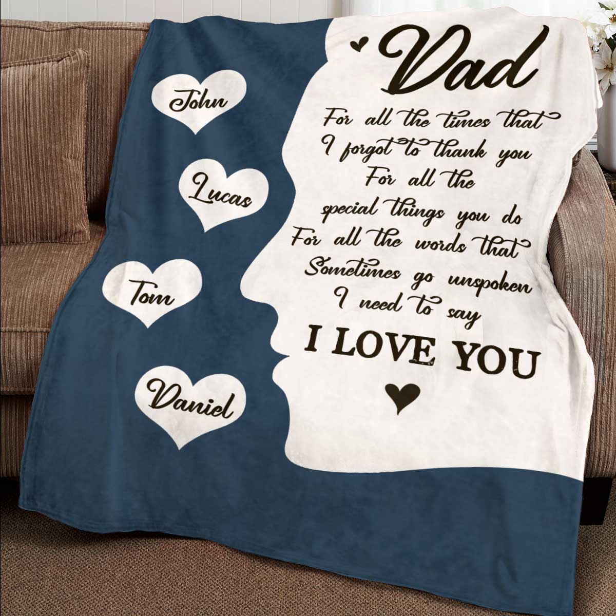Custom Dad Blanket With Kids Names, Fathers Day Blankets, Gifts For Dad