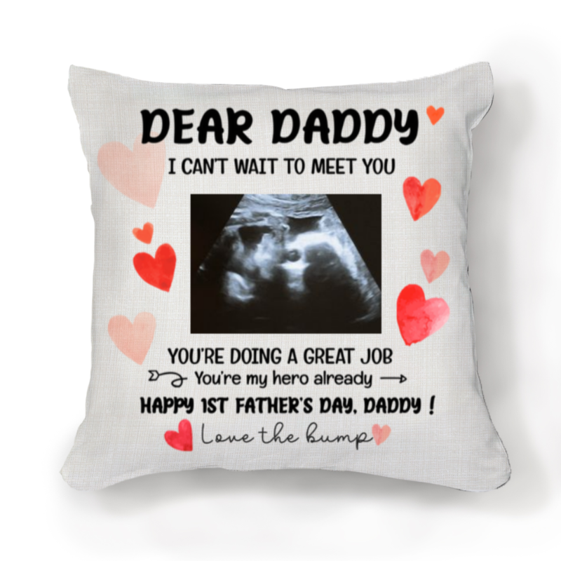 daddy i can't wait to meet you custom ultrasound photo pillow fathers day gift from baby bump dad to be gift