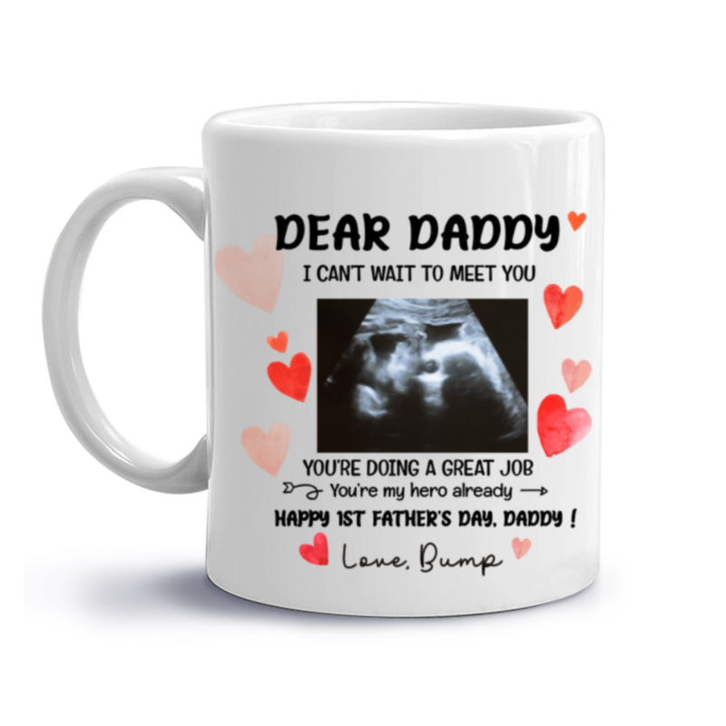 Happy 1st Father's Day Daddy I Can't Wait To Meet You Mug, Father's Day Gift Gift From Unborn Baby, Baby Scan Photo Mug, Expecting Dad Gift