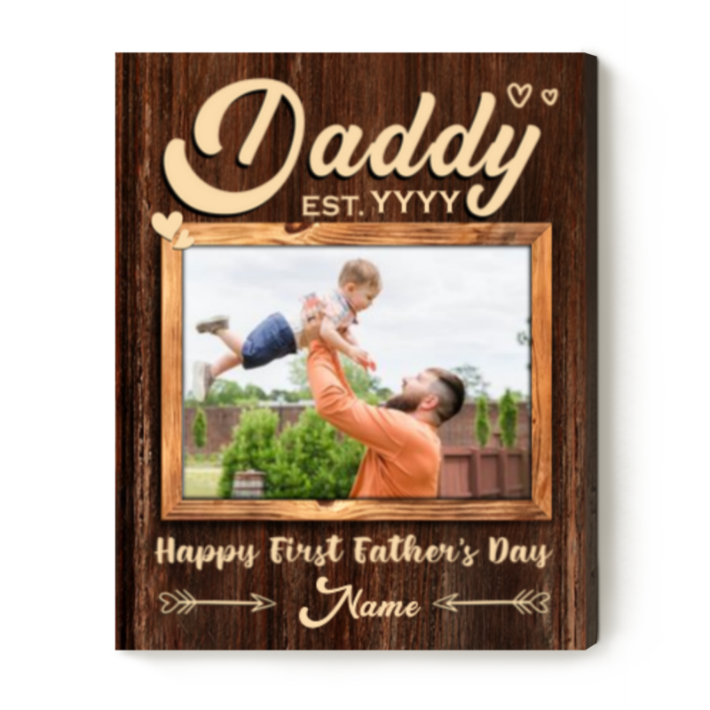 Happy First Father's Day Custom Photo Canvas, 1st Fathers Day Gift from Newborn, First Time Fathers Day Gifts