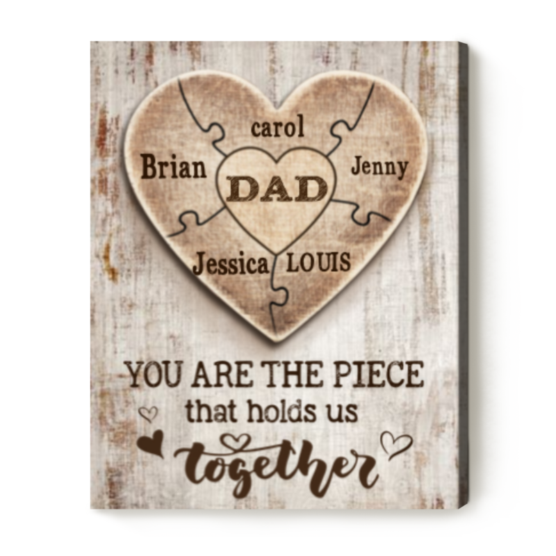 Gift For Dad From Son, Personalized Dad Puzzle Canvas, Dad You Are the Piece that Holds Us Together, Dad Sign With Kids Names
