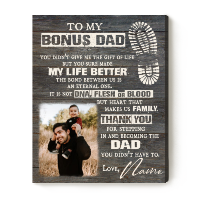 To My Bonus Dad Personalized Photo Canvas, Fathers Day Gifts for Step Dad, Bonus Dad Gift From Kids