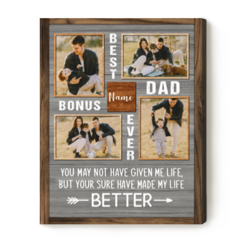 Best Bonus Dad Ever Personalized Photo Canvas, Bonus Dad Father's Day Gifts, Bonus Dad Canvas