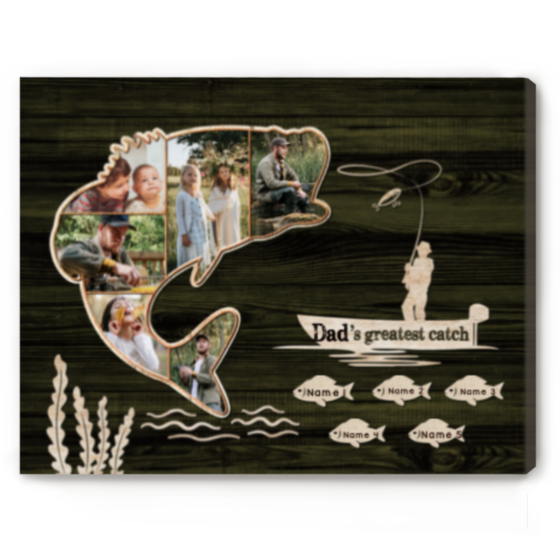 Personalized Dad's Greatest Catch Canvas, Father's Day Gift For Fishing Lover Dad, Fishing Gift For Him