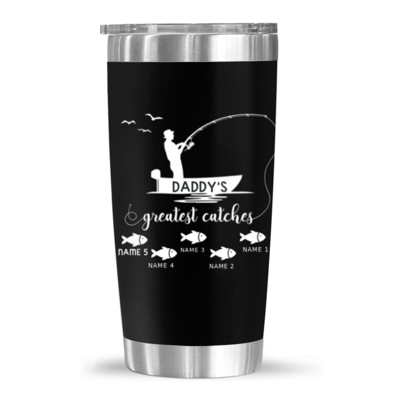 Personalized Daddy's Greatest Catches Tumbler, Personalized Father's Day Fishing Gift from Kids, Fishing Gift for Him