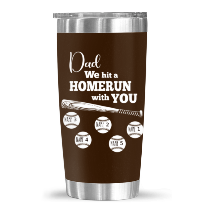 dad we hit a home run with you tumbler custom kids names baseball dad father's day gifts baseball dad tumbler from child