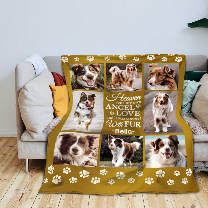 Dog Memorial Blanket With Photo, Personalized Pet Loss Gifts, Dog