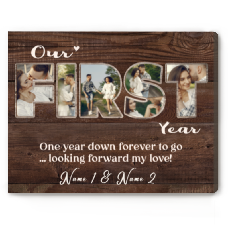Our First Years Photo Canvas Personalized, 1st Wedding Anniversary Gift, One Anniversary Gift For Her