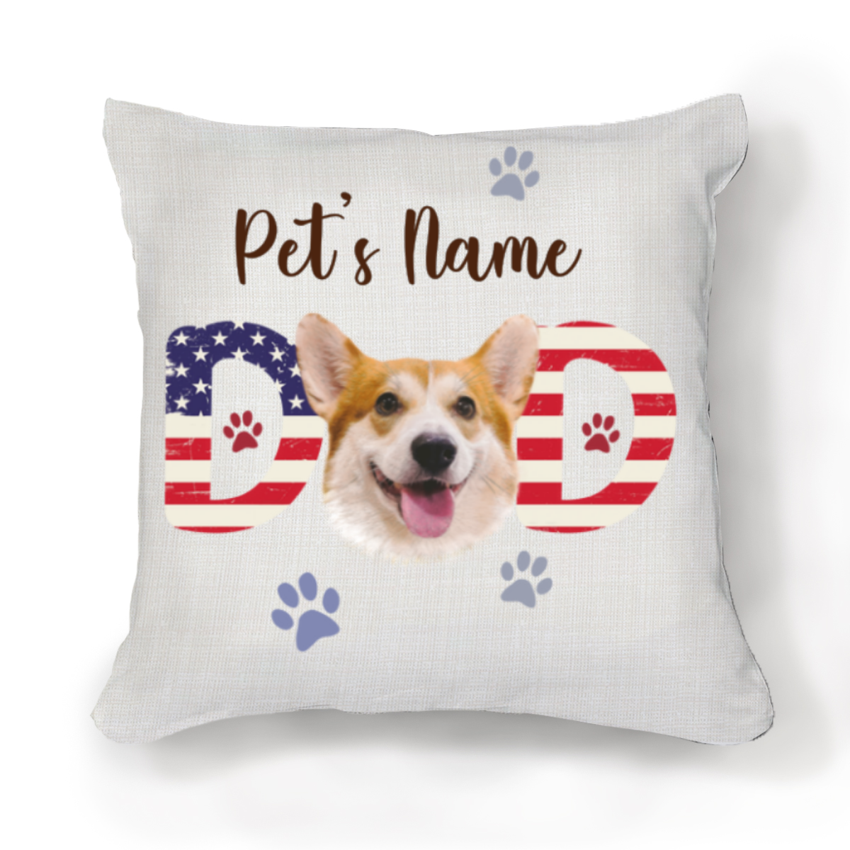 American Flag Dog Dad Pillow With Dog Face, Dog Dad 4th Of July