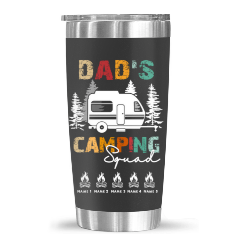 dad's camping squad tumbler with names camping gifts for dad camping dad tumbler camping lover dad gifts