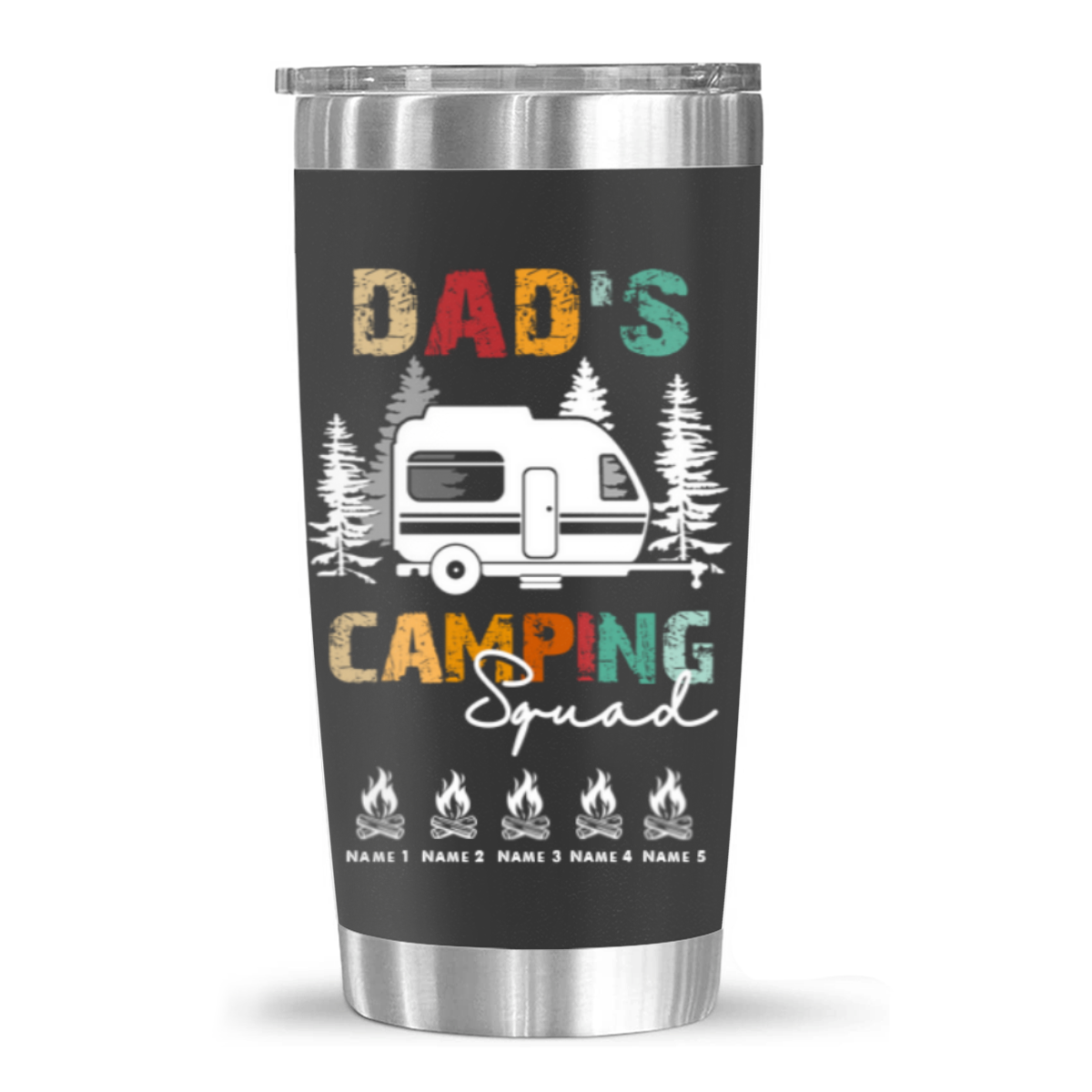 Dad's Camping Squad Tumbler With Names, Fathers Day Camping Gift