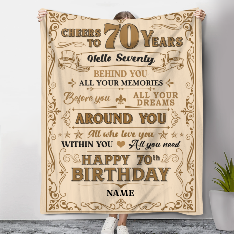 Happy 70th Birthday Custom Blanket For Women, 70 Year Old Birthday Gifts for Mom or Wife