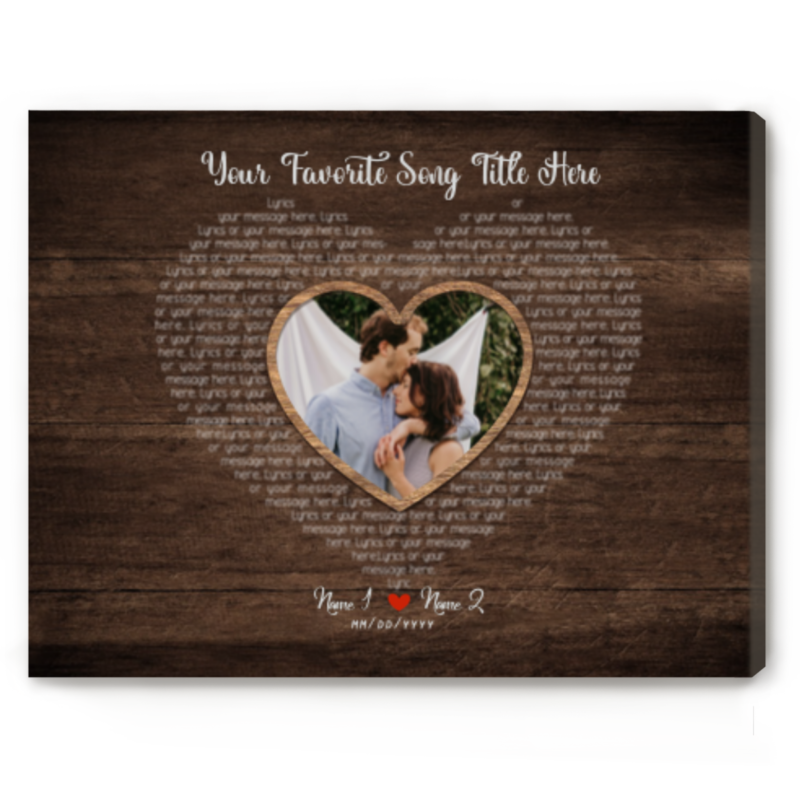 Wedding Song Art, Custom Song Lyrics Heart Shape with Photo, Custom First Dance for Anniversary Gift