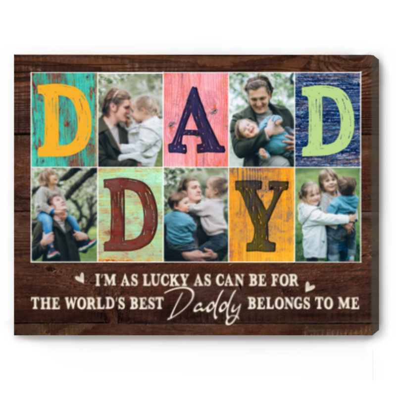 Personalized Daddy Photo Collage Canvas, Custom Photo Gift For Daddy, Gift for Dad from Daughter and Son