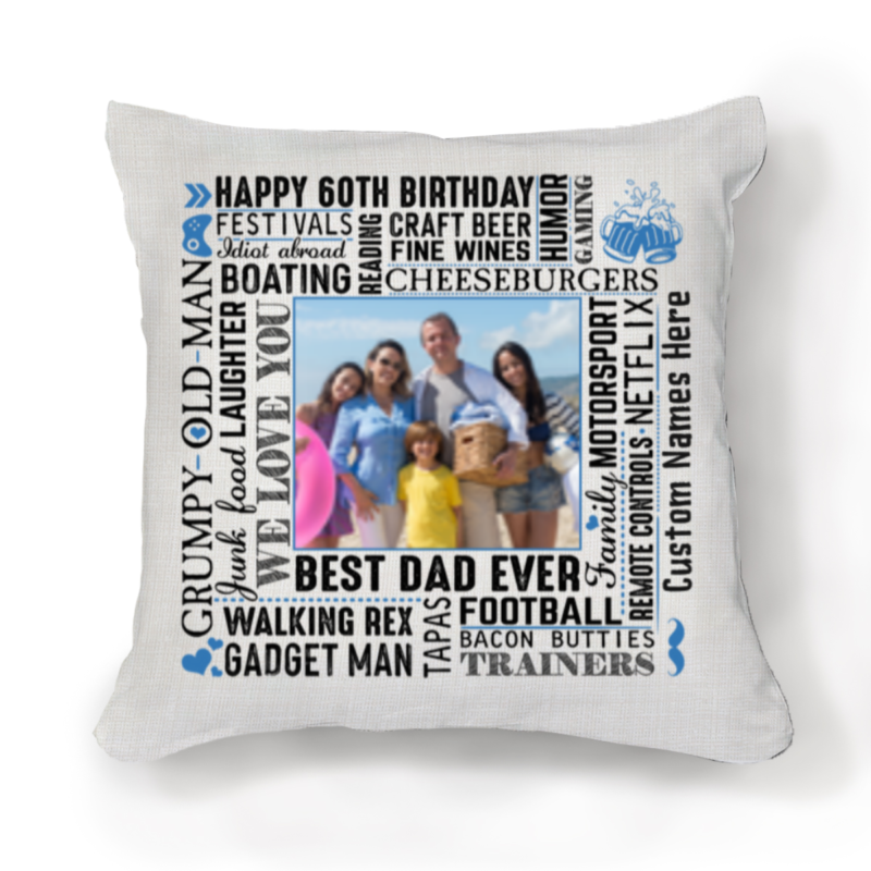Personalized Happy 60th Birthday Dad Pillow, Custom Photo 60th Birthday Gift for Dad, 60th Birthday Gift for Men
