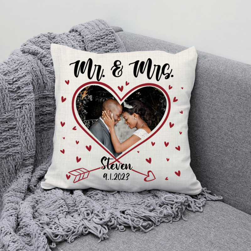 Mr And Mrs Photo Pillow Personalized, Marriage Gifts For Couple, Mr And
