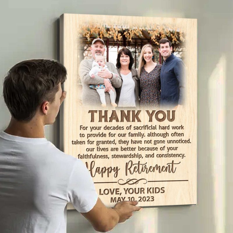 Personalized Happy Retirement Dad Canvas, Custom Photo Retirement Gift