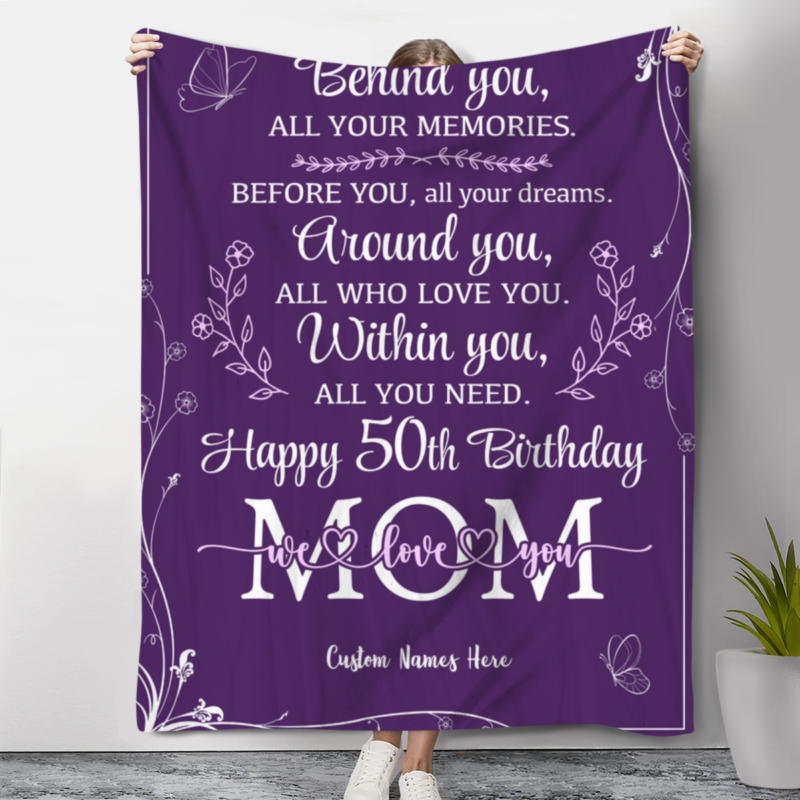 Happy 50th Birthday Custom Blanket For Mom, 50th Birthday Gift For Mom, 50th Birthday Gift Ideas For Mom